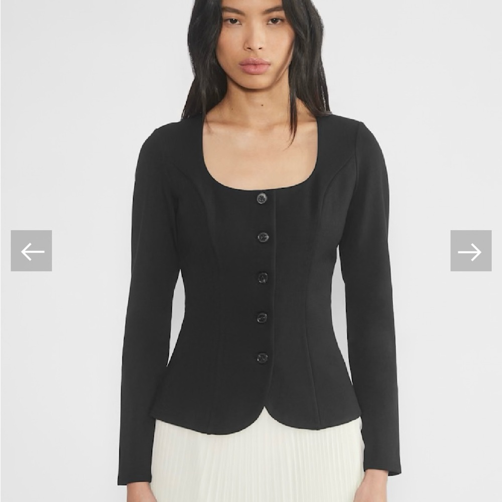 Aritzia Black Fitted Button-Front Scoop Neck Top